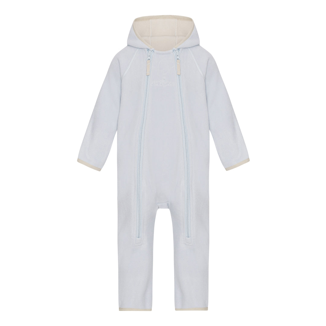 VER de TERRE Babyblauer Doubleface Fleece-Babyanzug