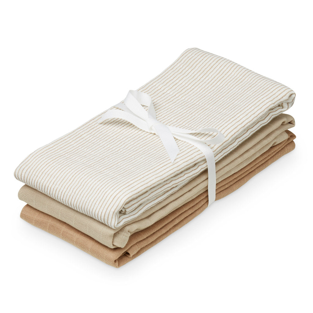 Cam Cam Copenhagen Musselintuch Mix Classic Stripes Camel 3er Pack