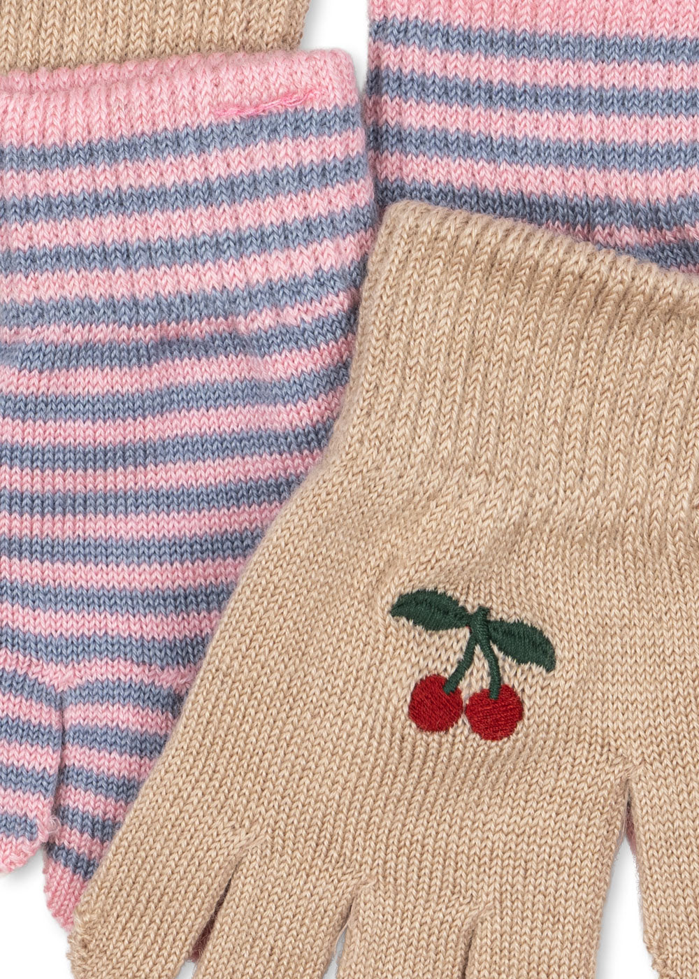 KONGES SLØJD - 2PACK FRILLA GLOVES - CHERRY/STRIPE