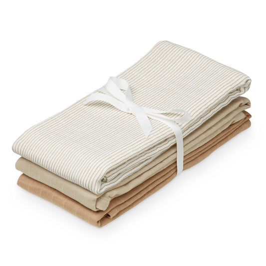 Cam Cam Copenhagen Muslin Cloth Mix Classic Stripes Camel 3-Pack