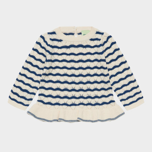 FUB - Baby Pointelle Tee - Ecru/Deep Indigo