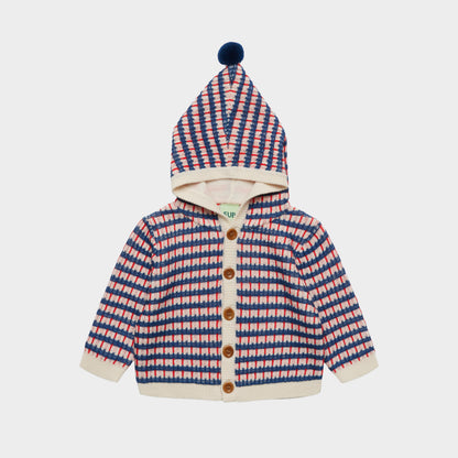 FUB - Baby Multi Cardigan - Ecru/Deep Indigo/Classic red