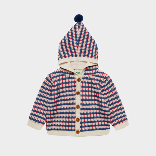 FUB - Baby Multi Cardigan - Ecru/Deep Indigo/Classic red