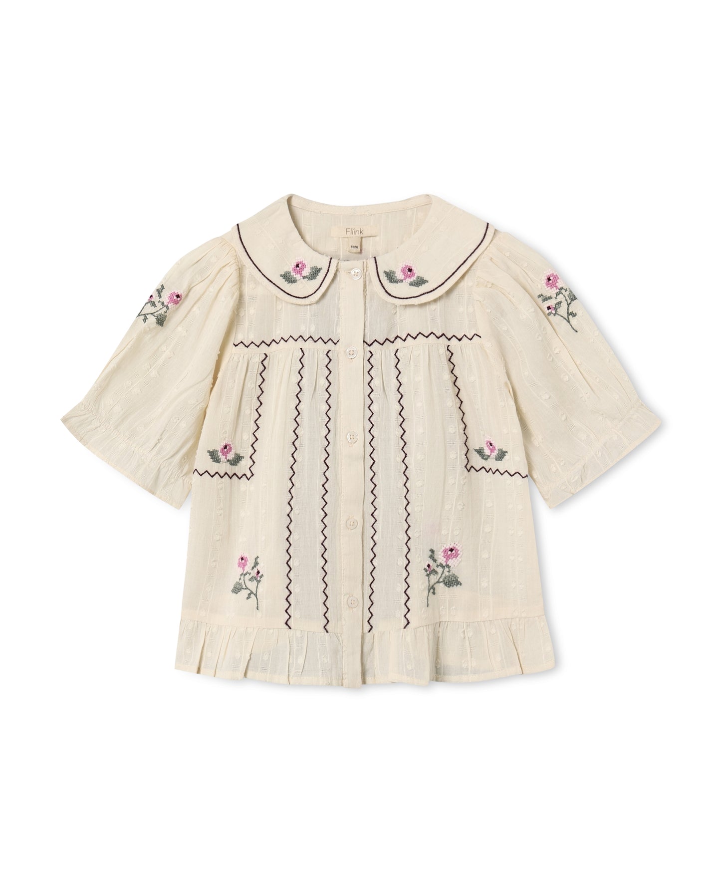 FLIINK - DOBBY SS ROSE EMBR BLOUSE