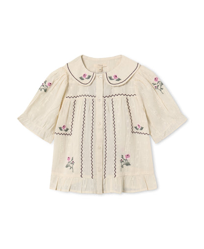 FLIINK - DOBBY SS ROSE EMBR BLOUSE