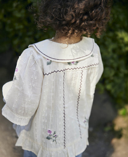 FLIINK - DOBBY SS ROSE EMBR BLOUSE