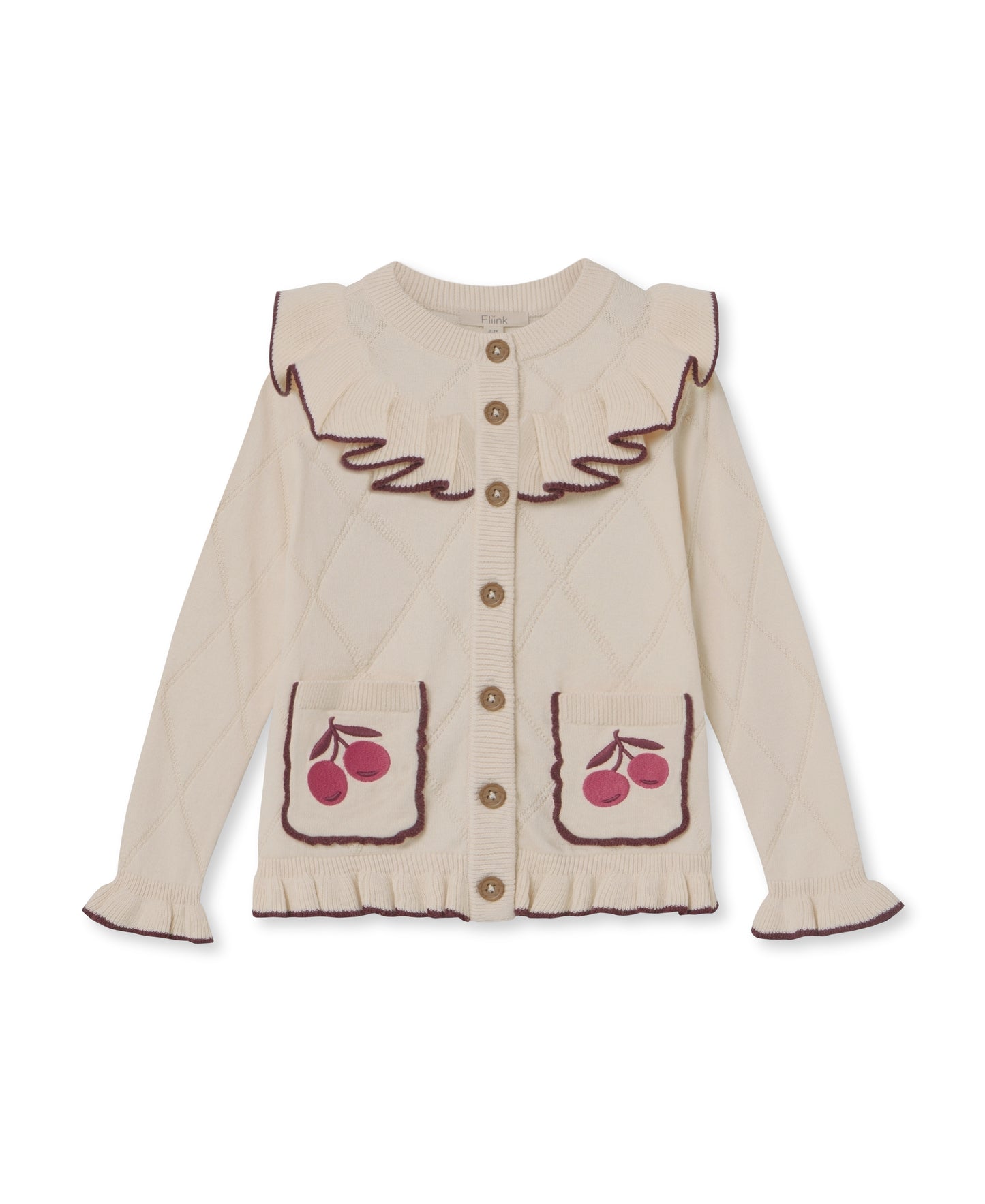 FLIINK - Nova Embr. Ruffle Cardigan - Sandshell