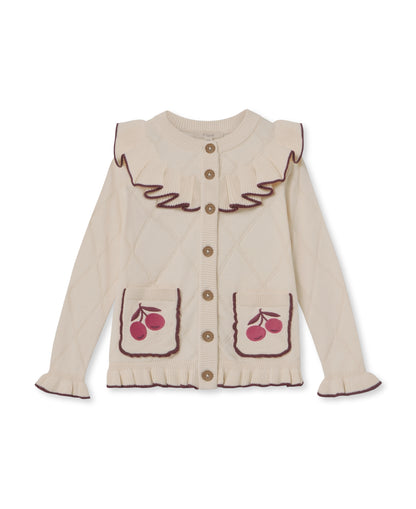 FLIINK - Nova Embr. Ruffle Cardigan - Sandshell