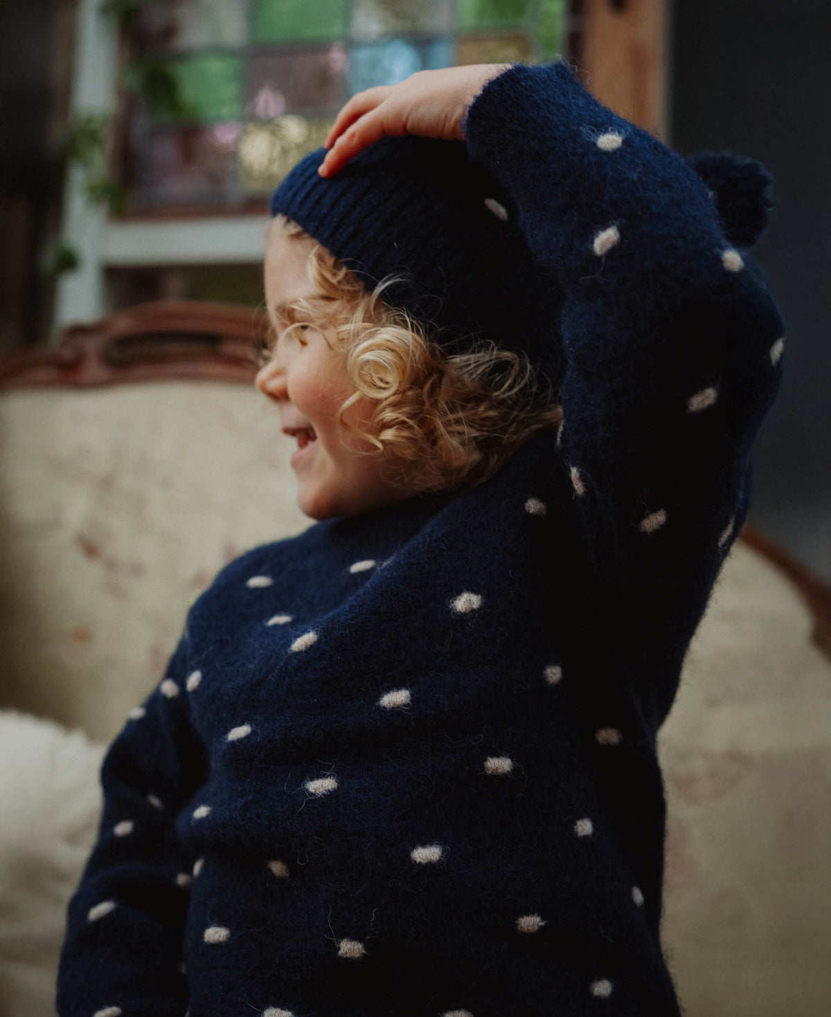 FLIINK - Star Alpaca Polka Pullover - Insignia Blue/Sandshell
