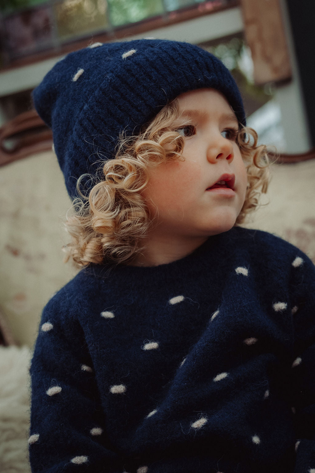 FLIINK - Star Alpaca Polka Pullover - Insignia Blue/Sandshell