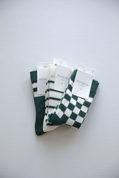 Minipop Emerald Green/Off White Check Socks