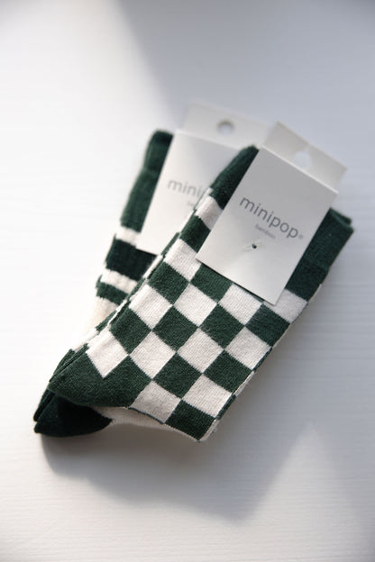 Minipop Emerald Green/Off White Check Socks