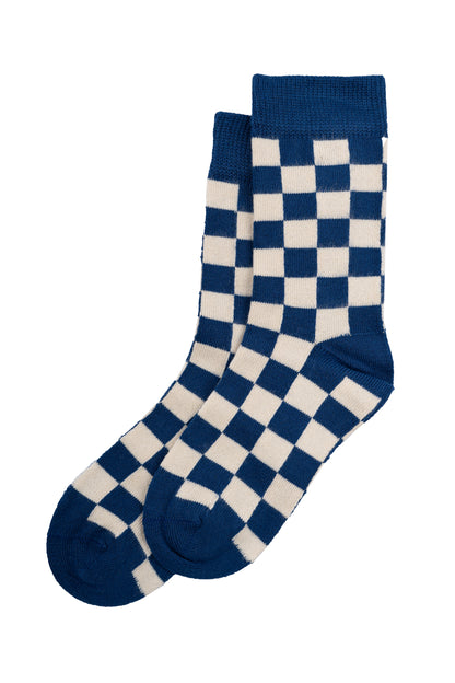 Minipop Deep Cobalt/Off White Check Socks