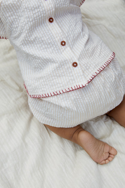 Copenhagen Colors Seersucker Baby Set W. Embroidery