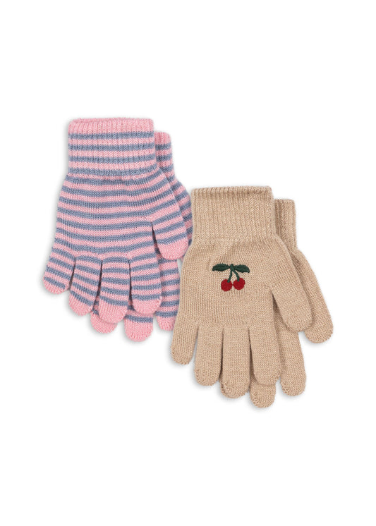KONGES SLØJD - 2PACK FRILLA GLOVES - CHERRY/STRIPE