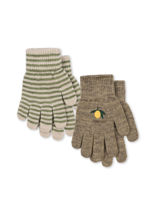 KONGES SLØJD - 2PACK FRILLA GLOVES - LEMON/STRIPE